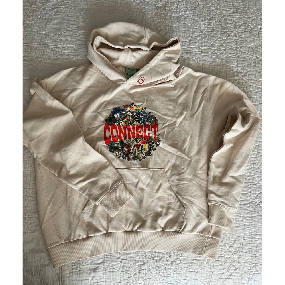 Lonely Ghost Connect Hoodie Cream Butterfly Floral Graphic Sweatshirt LargeNWOT